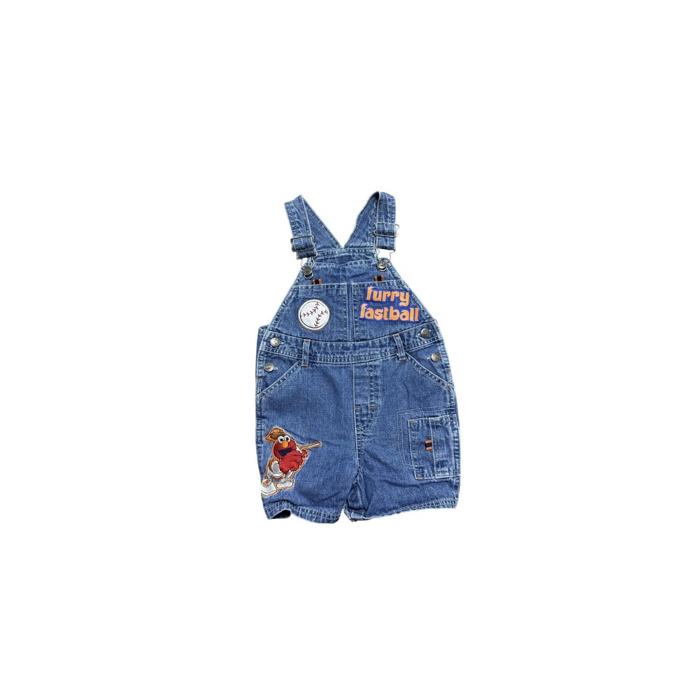 Sesame Street Overalls Boys 24M Denim Elmo Baseball Shortalls Furry Fastball